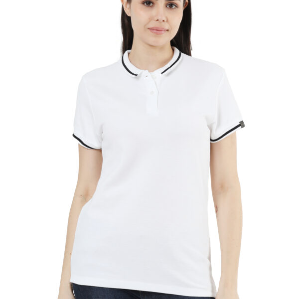 Honey Comb Tipping Polo – White With Black Tipping WOMEN