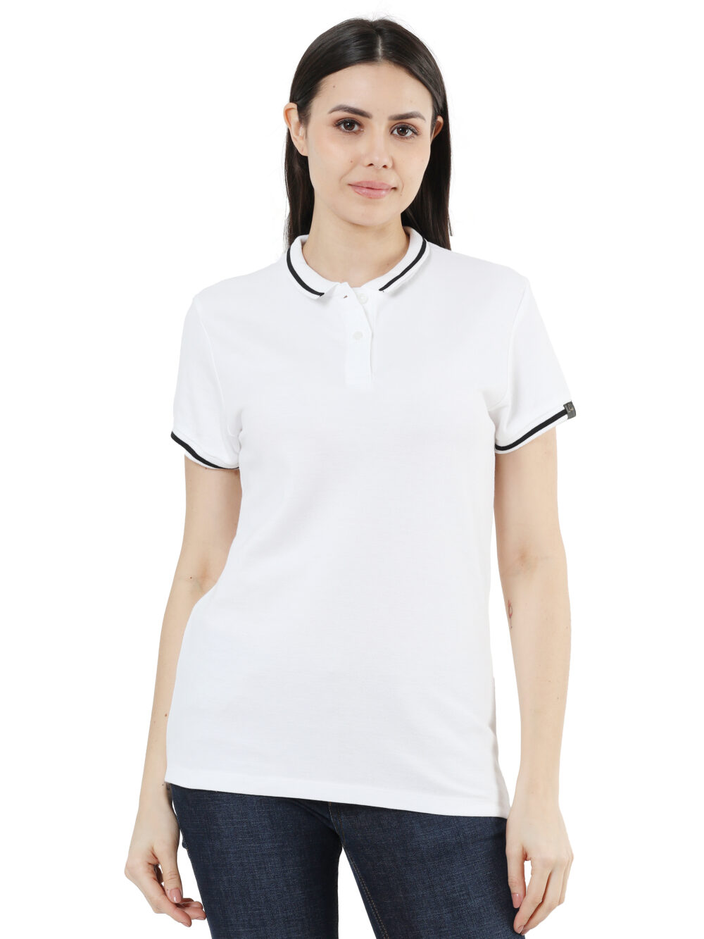 Honey Comb Tipping Polo – White With Black Tipping WOMEN
