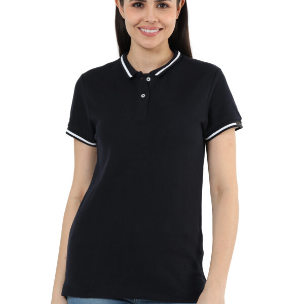 Honey Comb Tipping Polo – Black With White Tipping WOMEN