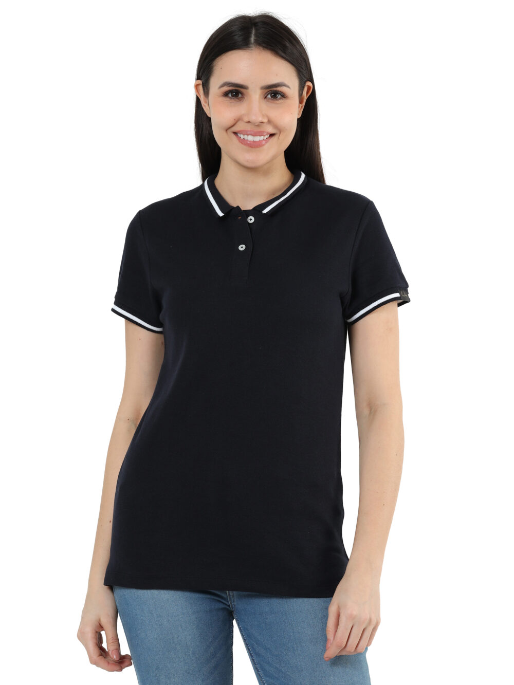 Honey Comb Tipping Polo – Black With White Tipping WOMEN