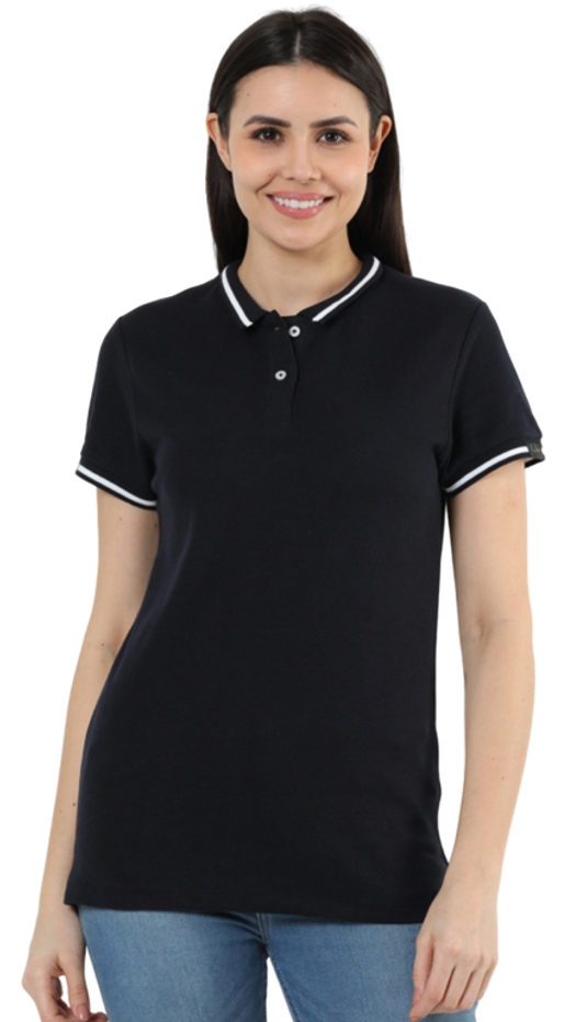 Honey Comb Tipping Polo – Navy Blue With White Tipping WOMEN