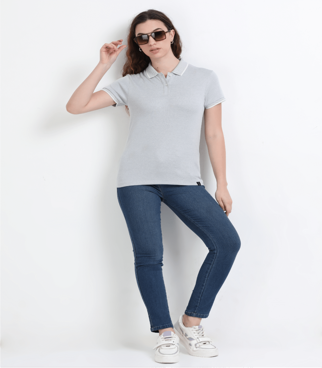 Vintage Charm Polo - Grey Melange WOMEN