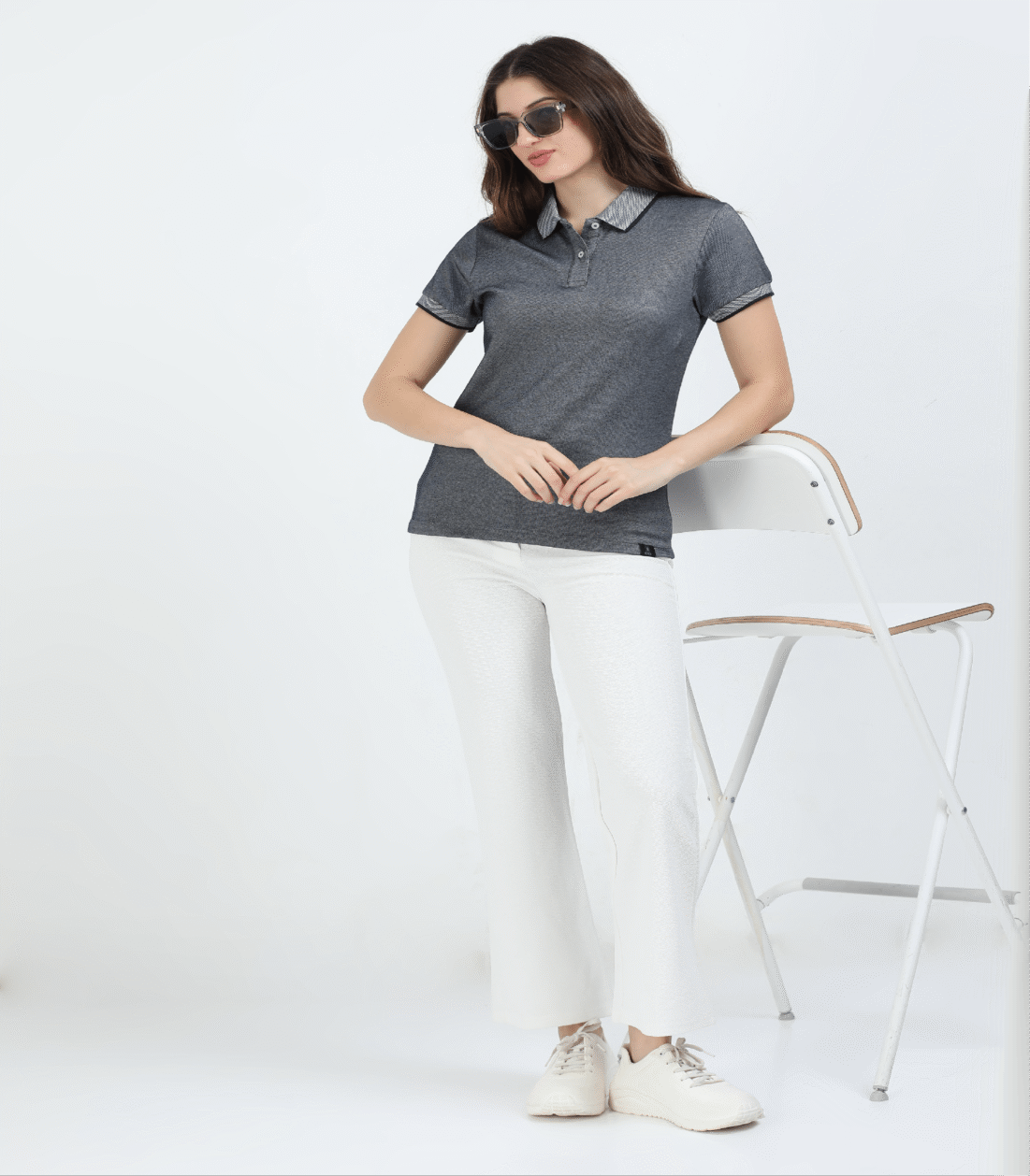 Vintage Charm Polo - Blue Melange WOMEN
