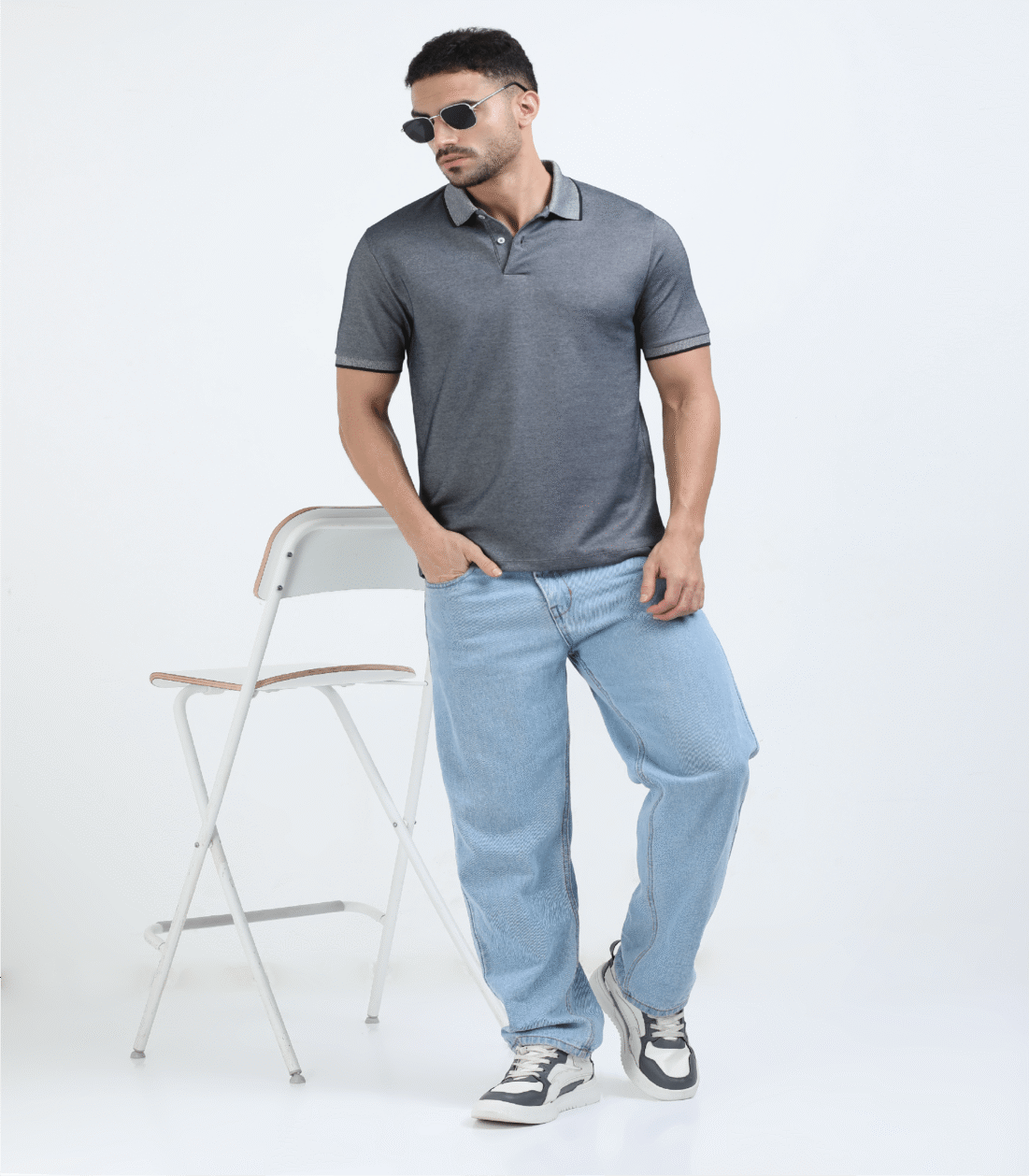 Vintage Charm Polo - Blue Melange MEN