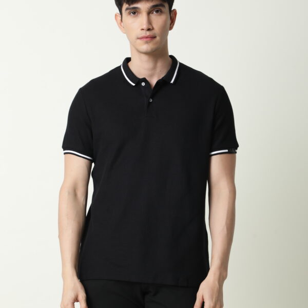 Honey Comb Tipping Polo - Black With White Tipping