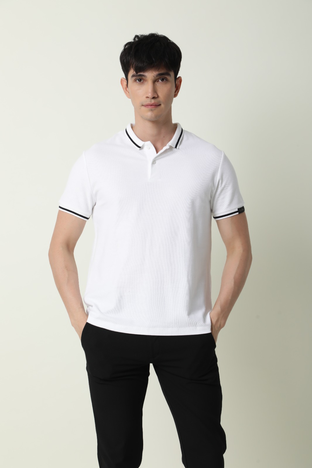 Honey Comb Tipping Polo – White With Black Tipping